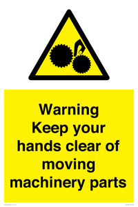 Warning - Keep your hands clear of moving machinery parts
